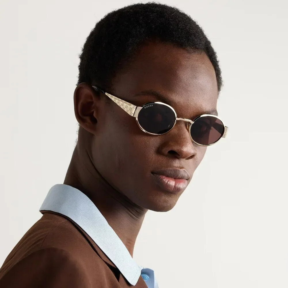 Gucci Men Sunglasses Gold Brown Round GG1854S 005 NEW AUTHENTIC